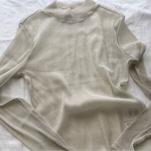 H&M Sheer Mesh Metallic Mock Neck Long Sleeve